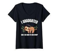 Donna I Graduated Can I Go Back To Bed Now Shirt Funny Sloth Maglietta con Collo a V