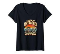 Donna I Grew Up Untracked Retro Anni '80 Bicicletta Infanzia Vecchio Compleanno Maglietta con Collo a V