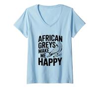 Donna I Grigi africani Mi Rendono Felice, Amanti dei pappagalli Maglietta con Collo a V