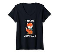 Donna I Hate Autumn Odio L'autunno Divertente Volpe Maglietta con Collo a V