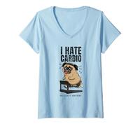Donna I Hate Cardio Pug Maglietta con Collo a V