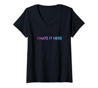 Donna I Hate It Here Maglietta con Collo a V
