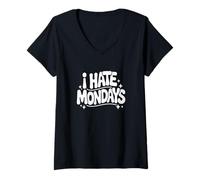 Donna I Hate Mondays Funny Retro Groovy 70s Tipografia Maglietta con Collo a V