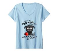 Donna I Hate Mornings Cute Sleepy Dog Coffee Maglietta con Collo a V