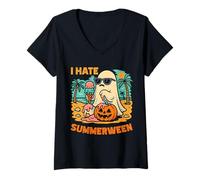 Donna I Hate Summerween Summer Halloween Divertente Maglietta con Collo a V