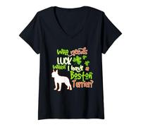 Donna I Have A Boston Terrier Dog Lucky Shamrock St Patricks Maglietta con Collo a V