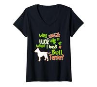 Donna I Have A Bull Terrier Dog Charm Shamrock St Patricks Day Maglietta con Collo a V