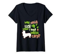 Donna I Have A Corgi Dog Lucky Charm Shamrock St Patricks Day Maglietta con Collo a V