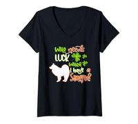 Donna I Have A Samoyed Dog Lucky Charm Shamrock St Patricks Day Maglietta con Collo a V