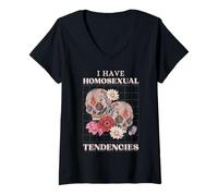 Donna I Have Homosexual Tendencies Goth Skull Funny Meme LGBTQ Maglietta con Collo a V