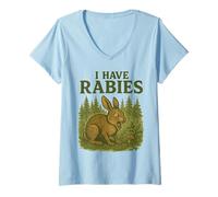 Donna I Have Rabies Dark Humor Sarcastico Unhinged Coniglio Design Maglietta con Collo a V