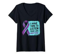 Donna I Have Time To Listen Your Life Matters Fiocco Prevenzione Maglietta con Collo a V