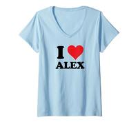 Donna I Heart Alex First Name I Love Personalized Stuff Maglietta con Collo a V
