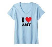 Donna I Heart Amy First Name Amo le cose personalizzate Maglietta con Collo a V