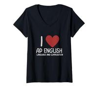 Donna I Heart AP Lingua Inglese Cuore Rosso Divertente Retro Maglietta con Collo a V