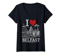 Donna I Heart Belfast I Love Belfast Souvenir Maglietta con Collo a V