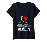Donna I Heart Berlin I Love Berlin Souvenir Maglietta con Collo a V