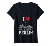 Donna I Heart Berlin I Love Berlin Souvenir Maglietta con Collo a V