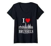 Donna I Heart Brussels I Love Brussels Souvenir Maglietta con Collo a V