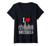 Donna I Heart Brussels I Love Brussels Souvenir Maglietta con Collo a V