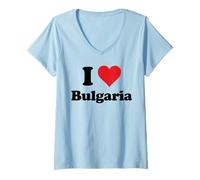 Donna I Heart Bulgaria Love Country Souvenir Themed Stuff Maglietta con Collo a V