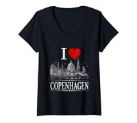 Donna I Heart Copenhagen I Love Copenhagen Souvenir Maglietta con Collo a V