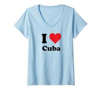 Donna I Heart Cuba Love Country Souvenir Themed Stuff Maglietta con Collo a V