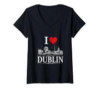 Donna I Heart Dublin I Love Dublin Souvenir Maglietta con Collo a V