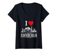 Donna I Heart Edinburgh I Love Edinburgh Souvenir Maglietta con Collo a V