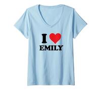 Donna I Heart Emily First Name I Love Custom Stuff Maglietta con Collo a V