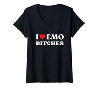 Donna I Heart Emo Bitches Funny Citazione Cuore Rosso Emo Girl Style Maglietta con Collo a V