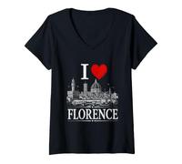 Donna I Heart Florence I Love Florence Souvenir Maglietta con Collo a V