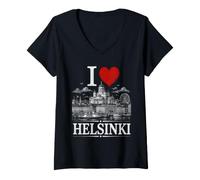 Donna I Heart Helsinki I Love Helsinki Souvenir Maglietta con Collo a V