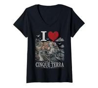 Donna I Heart I Love Cinque Terre Souvenir Maglietta con Collo a V
