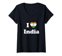 Donna I Heart India Indian I Love India Maglietta con Collo a V
