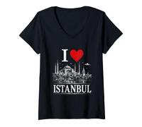 Donna I Heart Istanbul I Love Istanbul Souvenir Maglietta con Collo a V