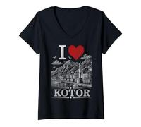 Donna I Heart Kotor I Love Kotor Souvenir Maglietta con Collo a V