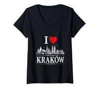 Donna I Heart Krakow I Love Krakow Souvenir Maglietta con Collo a V