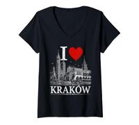 Donna I Heart Krakow I Love Krakow Souvenir Maglietta con Collo a V