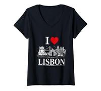 Donna I Heart Lisbon I Love Lisbon Souvenir Maglietta con Collo a V