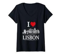 Donna I Heart Lisbon I Love Lisbon Souvenir Maglietta con Collo a V
