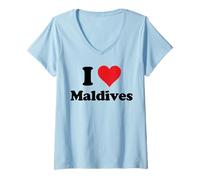 Donna I Heart Maldives Love Country Souvenir Temed Stuff Maglietta con Collo a V