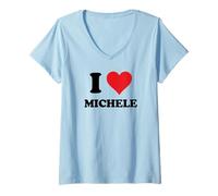 Donna I Heart Michele First Name I Love Personalized Stuff Maglietta con Collo a V