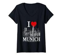 Donna I Heart Munich I Love Munich Souvenir Maglietta con Collo a V