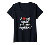 Donna I Heart My Hot Younger Boyfriend Romantico Design Carino Maglietta con Collo a V