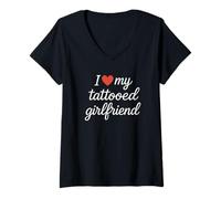 Donna I Heart My Tattooed Girlfriend - Cuore rosso Maglietta con Collo a V