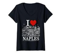 Donna I Heart Naples I Love Naples Souvenir Maglietta con Collo a V