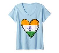 Donna I Heart New-Delhi e India Flag Heart Graphic Indian Pride Maglietta con Collo a V