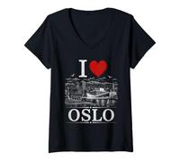 Donna I Heart Oslo I Love Oslo Souvenir Maglietta con Collo a V