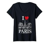 Donna I Heart Paris I Love Paris Souvenir Maglietta con Collo a V
